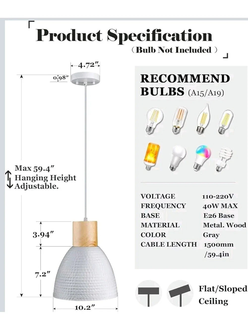 Elyona UP3011-GRY Pendant Light Gray Hanging Ceiling Light New Open Box